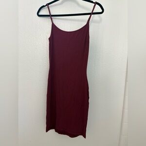 SKIMS Burgundy Midi Slip Dress with Spaghetti Straps